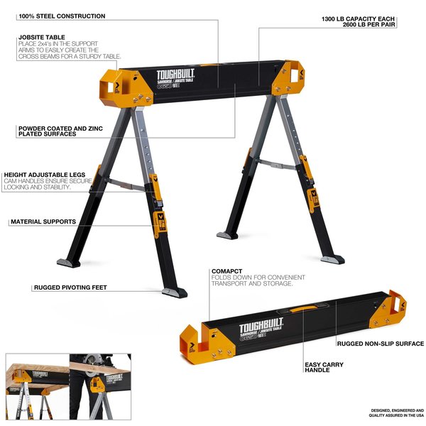 Toughbuilt C650 SAWHORSE/JOBSITE TABLE, 2PK TB-C650-0